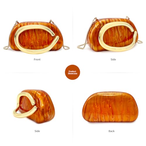 Image of Women Acrylic Clutch Purse Metal Handle Evening Bag Trendy Box Shoulder Crossbody Bag Handbag for Wedding Party Causal