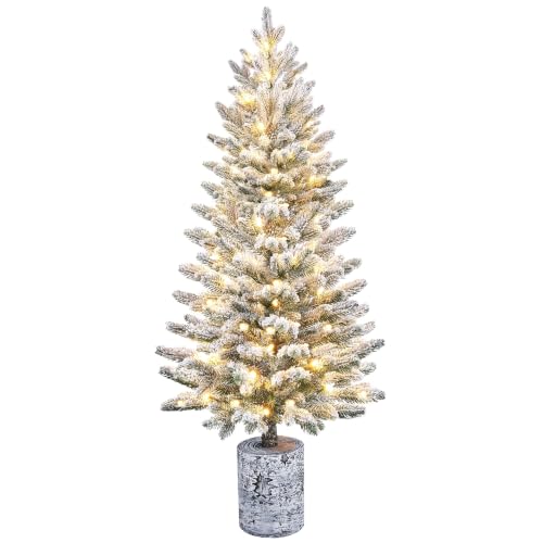Image of Yaheetech 4ft Pre-Lit Mini Christmas Tree, Frosted Spruce, Warm White LEDs
