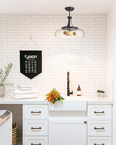 Eapudun Farmhouse Semi Flush Mount Ceiling Light Fixture, 3-Light Industrial Pendant Light In Oil Rubbed Bronze Finish With Clear Seeded Glass Shade, Sma1126-Orb #TOP3