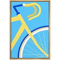 SIGNWIN Framed Canvas Wall Art Geometric Yellow Bike in Baby Blue Background Transportation Bicycles Illustrations Minimalism Modern Colorful for Living Room, Bedroom, Office - 16