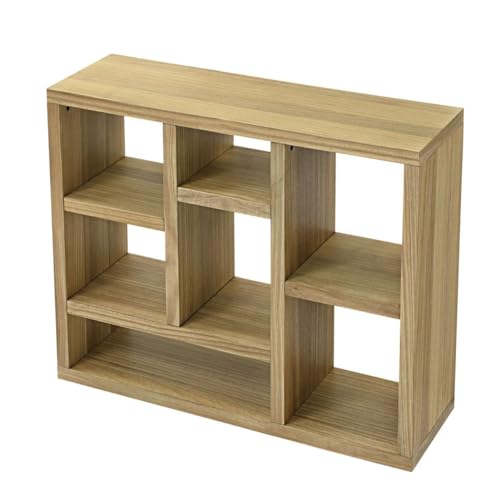 7 Cube Shelf Bookcase Wooden 3 Tiers Floor Standing Low Storage Cabinet Display Shelves for Home Library and Office, 7-Cube Low Lattice Bookshelf Natural Wood