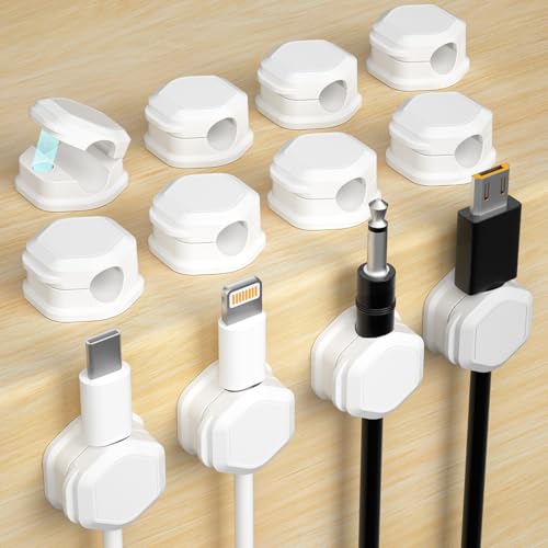 Cord Holder - Cable Clips - Cord Organizer for Desk - Cord Holder for Nightstand - for Desk, Nightstand, Phone Charger, Computer, Home, Office, Car(12pcs)
