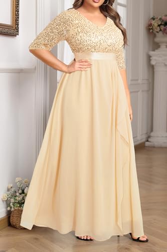 Champagne Dress for Women Plus Size Wedding Guest Gold Sequin Bridesmaid Mother of The Bride Formal Gowns Long Dress3