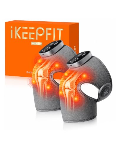IKEEPFIT Knee Massager with Heat Vibration for Pain Relief MAXwarm 5.0[2026 Upgraded]-Heated Knee Brace with 5 Heat Levels and 4 Massage Motors, X-Warm Heat-Lock Tech, Gifts for Men Women(Grey, 2Pack)