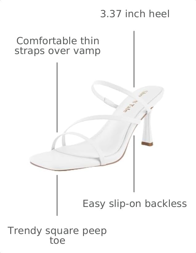 Image of Shoe'N Tale Strappy Kitten Heels For Women Stiletto Mules Square Open Toe Slip On Sandals