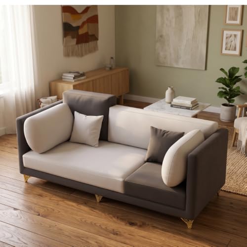 Image of RECTART Luxe 3 Seater Sofa Set for Living Room | Sectional 4 Pillows | Modern Wooden Home Furniture |