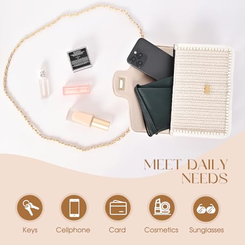 Image of Straw Crossbody Bags for Women, Summer Fashion Straw Purses and Handbags Shoulder Raffia Clutch Bag with Pearls