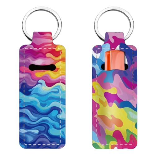 FREEBLOSS 2Pc Porte Clé Rouge a Lèvres Porte-Rouge a Lèvres Porte-Clé Porte-Rouge a Lèvres Ac-en-ciel Porte-Clés Baume a Lèvres Pochette Portable pour Baume a Lèvres pour Femme