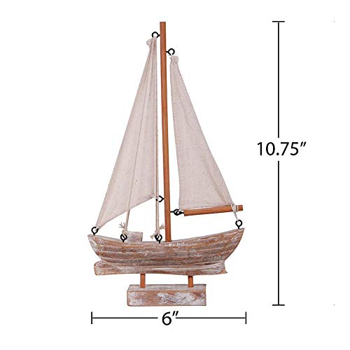 Morning View Wooden Sailboat Model Decoration, Mini Wood Sailing Boat Ship Model Handmade Rustic Vintage Beach Nautical Ocean Theme Wood Sail Boat Sailboat Decor 10.75 Inches Tall