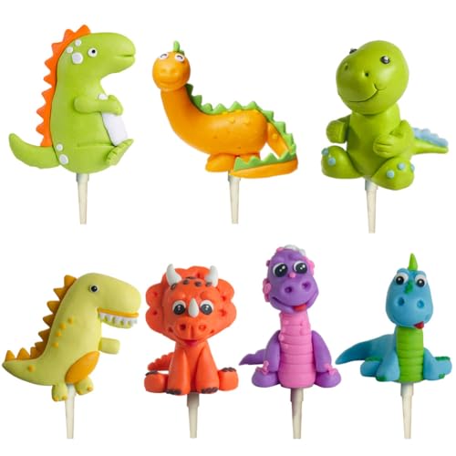 FELHPSP 7pcs Green Dinosaur Cake Decorations 3D Dinosaur Cake Decorations Dinosaur Cake Topper Dinosaur Cupcake Topper for Boys Animals Theme Birthday Party Decor