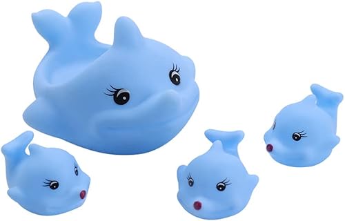Juguetes de baño para bebé 4 piezas goma azul delfín familia chirriante patos bañera ducha juguetes para niños y niñas