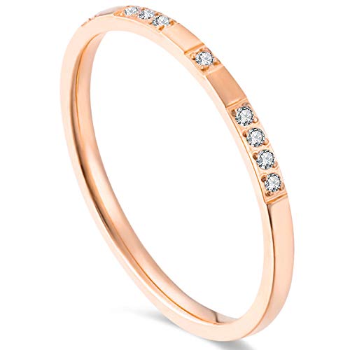 XAHH 2mm Rose Gold Titanium Steel Eternity Ring for Women Cubic Zirconia Anniversary Wedding Engagement Band Size 5-9 Size 8