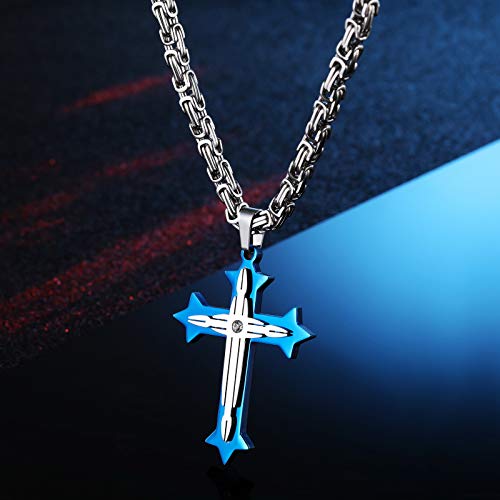 Inblue Cross Necklace Pendant For Men Boys Women Girls Stainless Steel Cross Faith Necklace Cubic Zirconia Christian Prayer Gifts Friendship Jewelry With 24 Inches Silver Byzantine Chain #TOP2