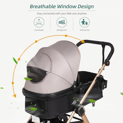 Image of 6-in-1 Convertible Baby Stroller with Bassinet Mode - Toddler Stroller w /Footmuff, Rain Cover, Cup Holder & Large Storage, Newborn w /All-Scene Large Wheels, Reversible Seat(Grey)