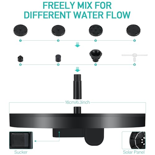 vvhippo Solar Springbrunnen für Außen, 2,5w Solarbrunnen für Draussen mit 8 Düsen, Solar Teichpumpe mit 8 LED, Solar Wasserpumpe Solar Schwimmender Fontäne Pumpe für Garten, Teich, Terrasse, Vogel Bad