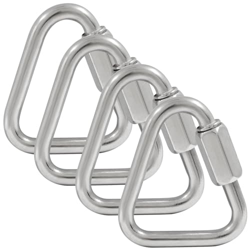 Qjaiune 4Pcs Delta Quick Links 1/4 Inch 316 Stainless Steel Triangle Locking Quick Connector, M6 Quick Link Chain Heavy Duty Durable Chain Connector - 992lbs Capacity