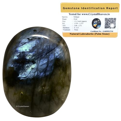 Image of Certified Labradorite Crystal Palm Pebbles Stones for Anxiety Stress Relief Massage - AAA Grade Original Healing Gemstone Agate Palm Stone for Yoga Meditation Spiritual Reiki Feng Shui