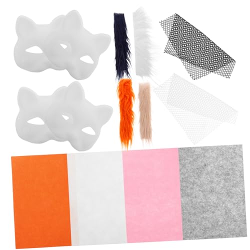FUNOMOCYA 1Set DIY Kit Hand Painted Blank Masks for Creative Fun Includes Adorable Cat Masks Fabrics Fur Strips and Mesh for Family Activities and Cosplay Events