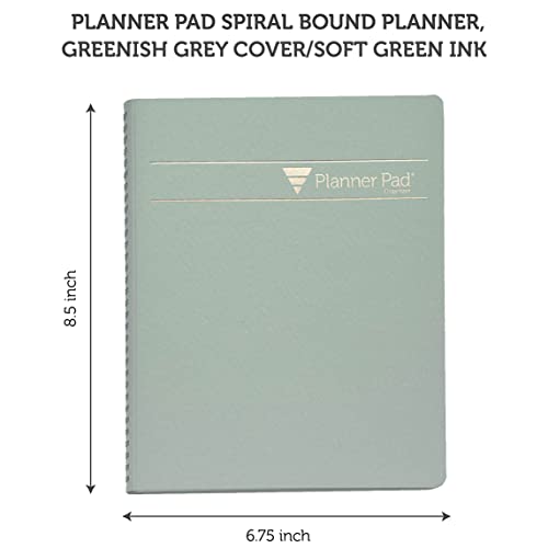 Planner Pad Spiral Bound 3-Tier Funnel Down 12 Month Organizer, July 2023 – June 2024 / Academic Year, Greenish Grey Cover/Soft Green Ink, 6 3/4" X 8 1/2" #TOP4