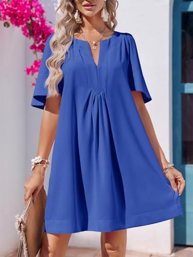Image of Wenrine Womens Flutter Short Sleeve Mini Dress Casual V Neck Loose Flowy Summer Dresses