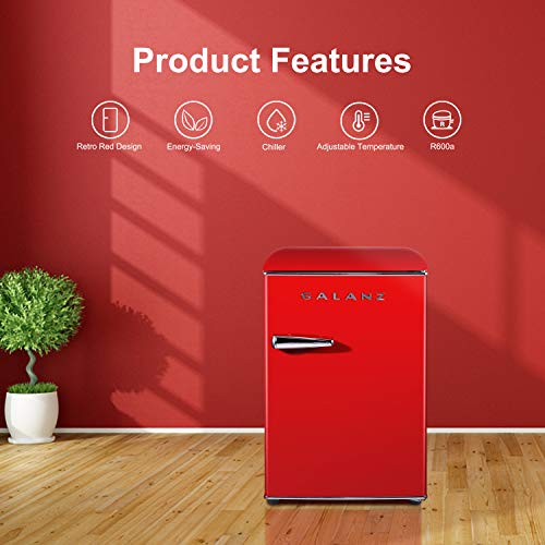 Galanz GLR25MRDR10 Retro Compact Refrigerator, Mini Fridge with Single
