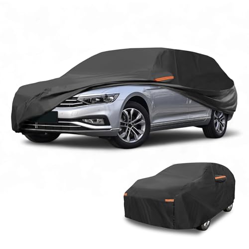 Image of Waterproof All-Weather Universal Car Cover with Right Side Zipper, 210T-PU Black Fits for Wagon 177 inch to 190 inch Length