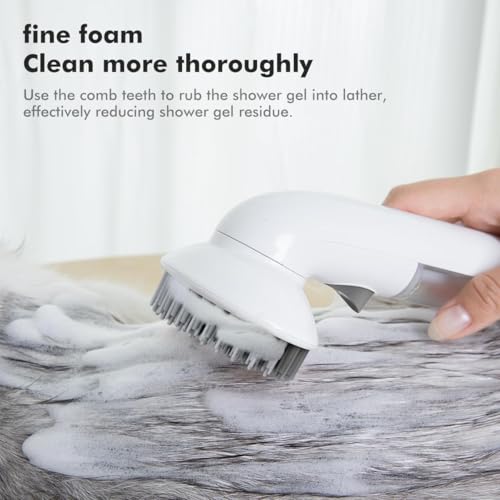 Image of Pet Bath Brush Shampoo Dispenser for Cats Dogs, Cat Clean & Massage Brush with Soft Silicone Bristles for (Pink)