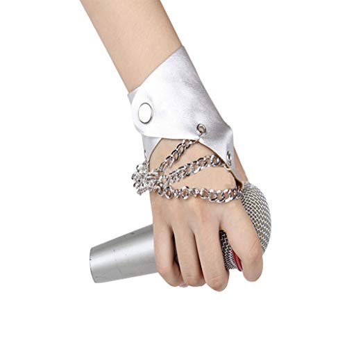 Women Punk Rock Fingerless Gloves Night Club Show 3 Metal Chains Buckle Gloves