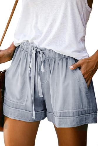 Womens Elastic Waist Drawstring Shorts Beach Shorts Lightweight Athletic Shorts Comfy Short Pants with Pockets