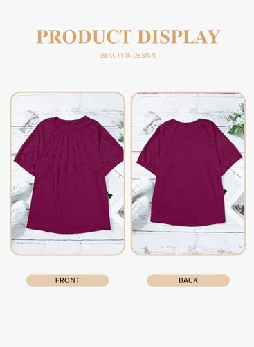 Image of Eytino Plus Size Tops for Women Summer Lace Short Sleeve Crewneck Loose Casual Blouse Tunic T Shirts(1X-5X)