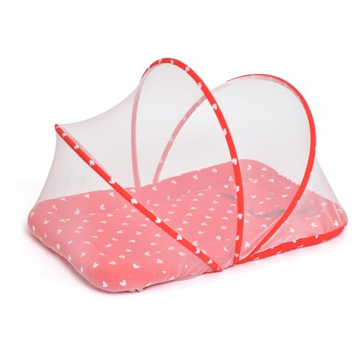 Image of TIDY SLEEP Baby Bed with Mosquito Net & Neck Pillow, Baby Gadda Set for New Born, 0Months+, Printed Baby Gadda, Baby Sleeping Bed (Boat House Mickey Red)