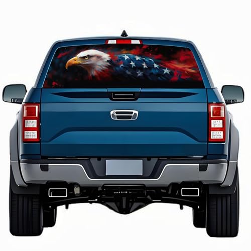 Image of Rear Window Decals for Trucks - 65x17.3 in Back Window American Flag Decals Fit Most Pickup Trucks SUV, Vinyl Back Window Decal Truck Rear Window Graphics for Personalized