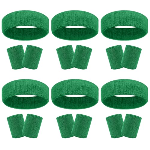 Image of 18 Pcs Sweatbands Headband Wristband Set Colorful Striped Terry Cloth Sports Athletic Gym 80s Sweat Headbands