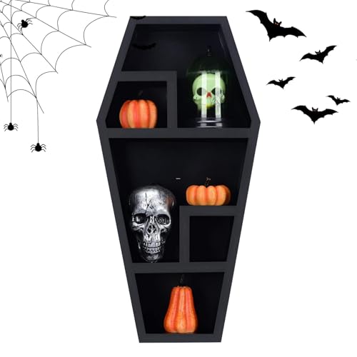 Stibtmr Estante de pared de ataúd de Halloween, estantes flotantes góticos, estantería única de ataúd, estantes flotantes decorativos para habitación gótica de Halloween