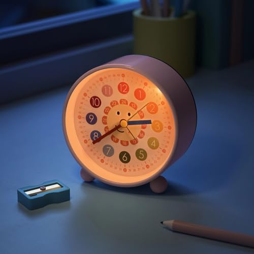 YsyYey Kids Alarm Clock, Silent Non Ticking, Analogue Alarm Clock for Beginners to School, Learning Clock, Pink Clock for Girls, Easy to Read, Birthday for Children Battery Operated - Image 6