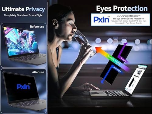 Image of Pxin 15.6 Inch (16:9) Laptop Privacy Screen Filter - NO Eye Strain | Anti-Blue Light + Anti-Glare | No Dry Eyes | Privacy Screen Protector | For Touch Screen