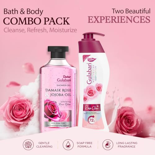 Image of Dabur Gulabari Rose & Jojoba Shower Gel, 250 ml with Gulabari Body Lotion, 400 ml