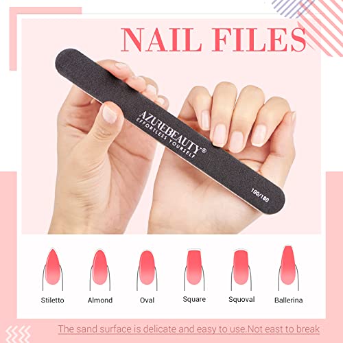 Nail Files And Buffers, Azurebeauty 12Pcs Professional Manicure Tools Kit, 6 Pcs Double Sided 100/180 Grit Nail Files & 6Pcs Rectangular Nail Buffer Block #TOP2