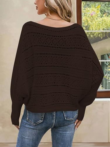 Image of Cakulo Womens Off Shoulder Sweater Top Fall Outfits Fashion 2025 Oversized Knit Batwing Long Sleeve Crochet Pullover Sweaters