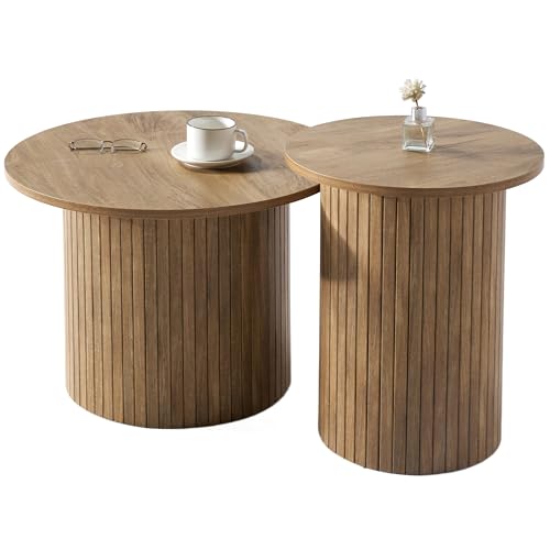 AMERLIFE Rustic Nesting Coffee Table Set of 2, Wood Finish Coffee Table Set, Farmhouse Round Sofa Side Tables for Living Room, Small Spaces, Natural Finish - Image 8