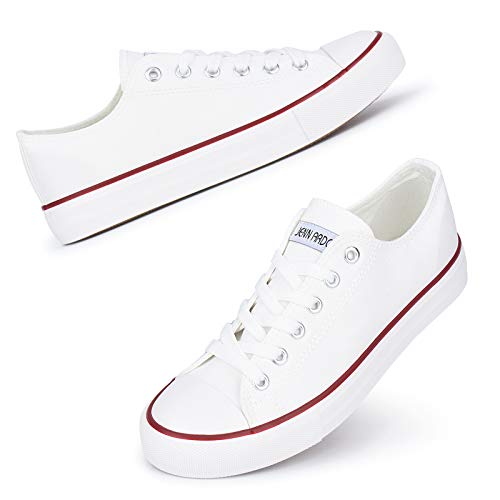 JENN ARDOR Women’s Canvas Low Top Sneakers Classic Lace-up Casual Shoes Fashion Platform Comfort Walking Flats White
