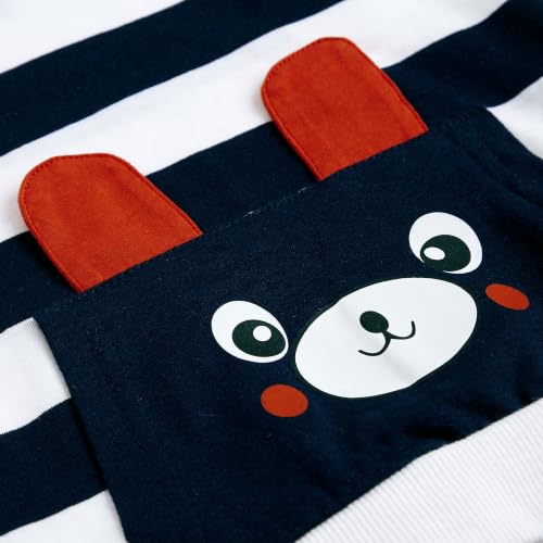 Image of Hopscotch Boys Cotton Stripes Bear Print Half Sleeves T-shirt and Joggers Set In Multi Color