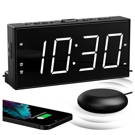 Mesqool Digitale wekker, luide trilwekker met bedschudder, wekker luid voor diepe slapers, dubbel alarm, USB-oplader, groot display, eenvoudig in te stellen, zomertijd 12/24 uur, dimmer