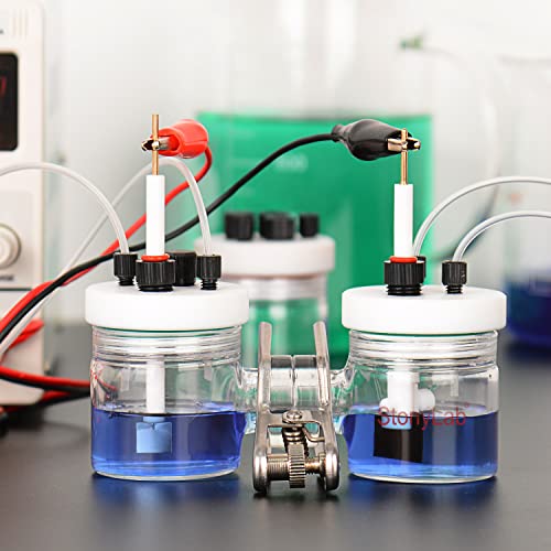 Stonylab H-Type Electrolytic Cells, Borosilicate Replaceable Ion-Exchange Membrane Electrolyzer Sealed Electrochemical Cells With Ptfe Lids And Electrodes, 50 Ml #TOP3