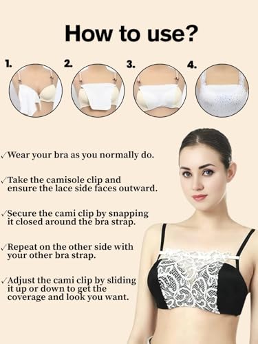 Image of FIMS - Fashion is my style Cotton Lace Clip-on Camisole for Womens,Floral Pattern with Snap Button Closure, Adjustable,Combo Pack, Black White Beige, Free Size