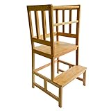 Toboli Kinderstuhl Lernturm aus Bambus 46x46x89cm mit Geländer, Schutzstab, Lernstuhl für Kinder