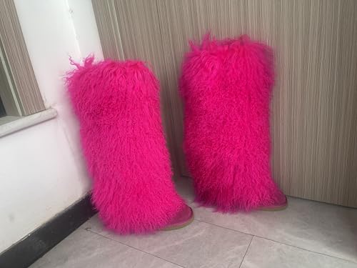 Over Knee High Mongolian Fur Boot With True Tibetan Big Long Curly Hair For Women Winter Snow Warm Boots2
