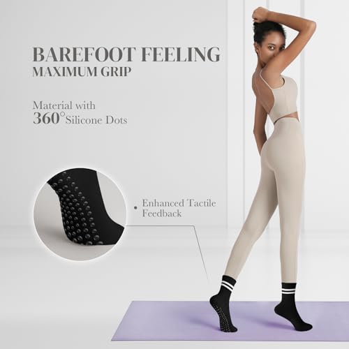 Pilates Socks with Grips for Women Long Non-Slip Yoga Grippy Socks for Barre，Ballet，Dance & Hospital，Anti-Skid Workou2
