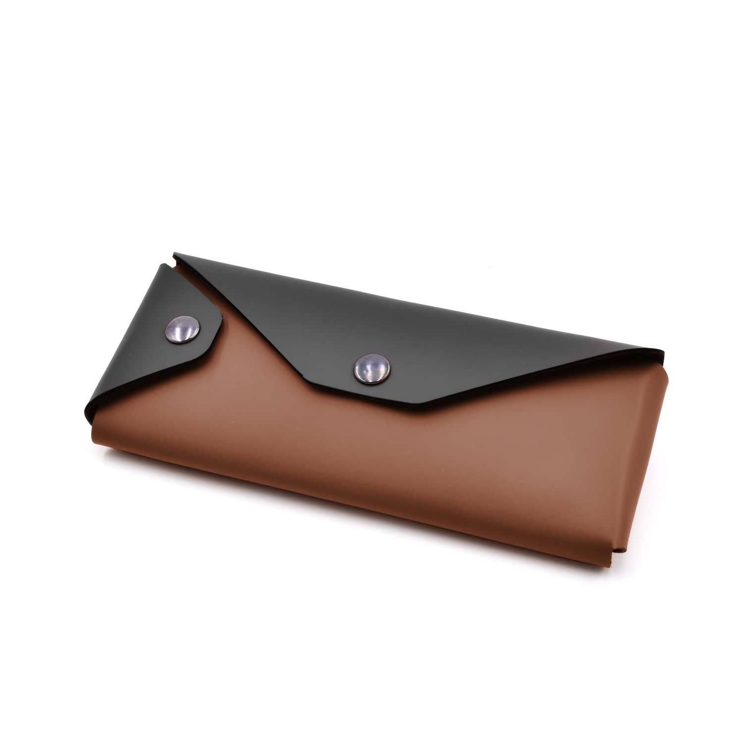 eglooh - Eros - Etui na długopisy i akcesoria skórzane cm 19x8 - Etui na okulary - Zamknięcie na guziki Brunite - w całości wyprodukowane we Włoszech, Naturalny brąz / czarny, Obudowa