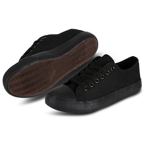 All Black Canvas Shoes for Women Casual Low Top Sneakers Fashion Black Tennis Shoes for Women, All Black, Size 6